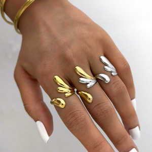 Bague Femme Tendance, Simple Et Irrégulière, En Acier Inoxydable, Couleur Or, Étanche. h5 Image5