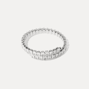 Bracelet Manchette Luxueux En Acier Inoxydable Étanche Couleur Or Avec Zircon h5 Image3