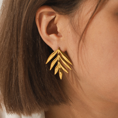 Boucles d'oreilles puces pour femme, en acier inoxydable doré, motif feuille simple, imperméables, 1 paire 2