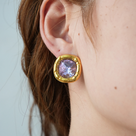 1 paire de boucles d'oreilles puces rectangulaires simples en acier inoxydable étanche couleur or pour femmes