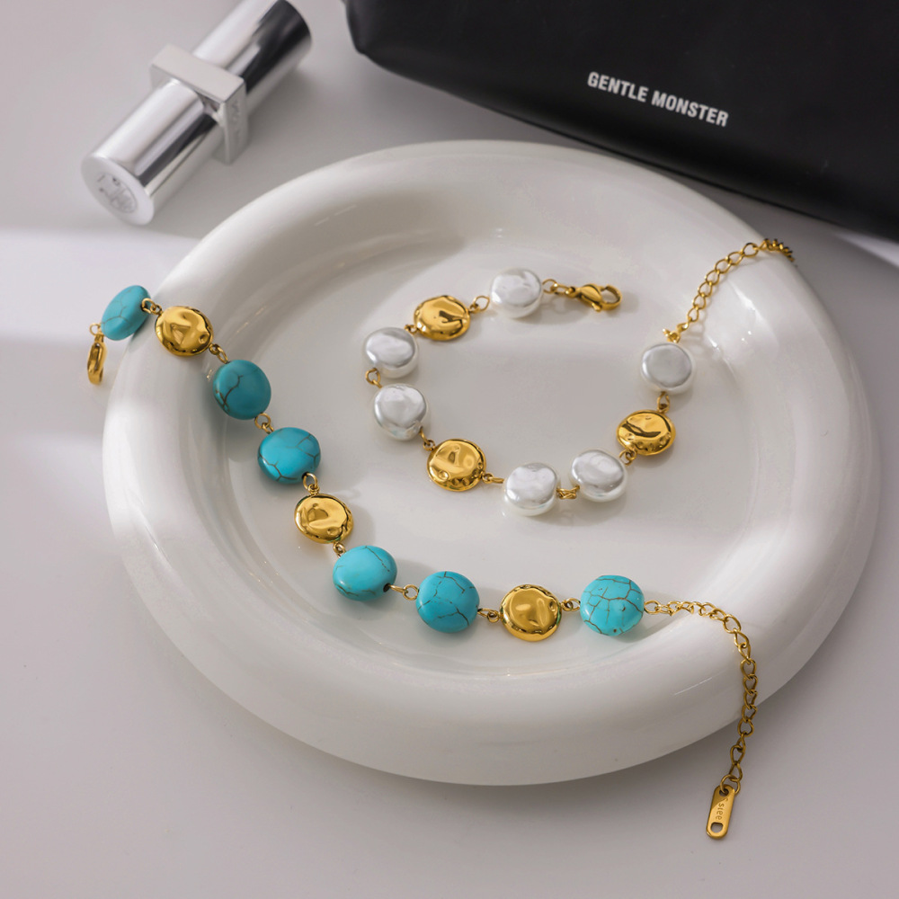 Ensembles De Bijoux Pour Femmes En Perles De Calaïte Annulaires, Acier Inoxydable, Couleur Or, Étanches h5Image7