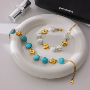 Ensembles De Bijoux Pour Femmes En Perles De Calaïte Annulaires, Acier Inoxydable, Couleur Or, Étanches h5 Image7