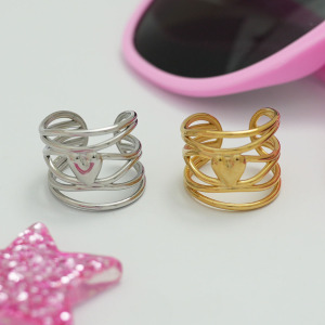 Bague Femme Simple, Rétro, En Forme De Cœur Irrégulière, En Acier Inoxydable Étanche (1 Pièce) h5 Image6
