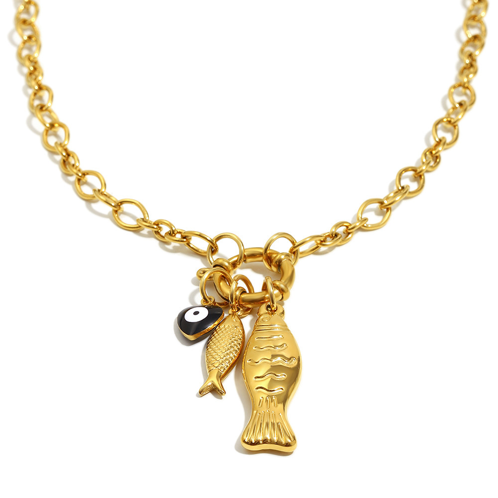 Collier Pendentif Femme En Acier Inoxydable Doré, Motif Poisson D'Été (1 Pièce)
