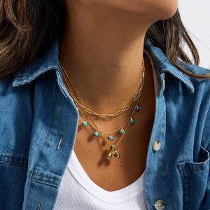 Collier Pendentif Femme En Acier Inoxydable Doré, Orné D'Une Fleur Romantique En Calaïte (1 Pièce) h5 Image3