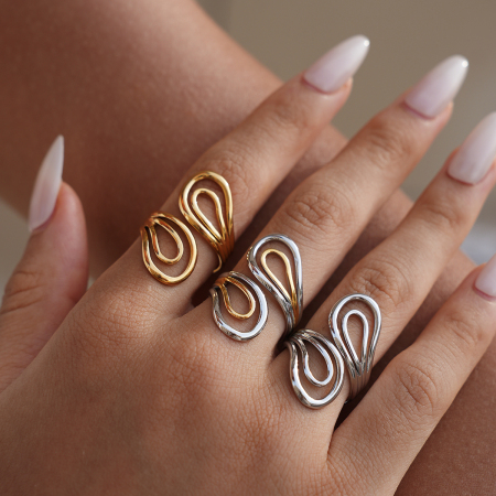 Bague tendance rétro ronde simple en acier inoxydable étanche couleur or (1 pièce) 2