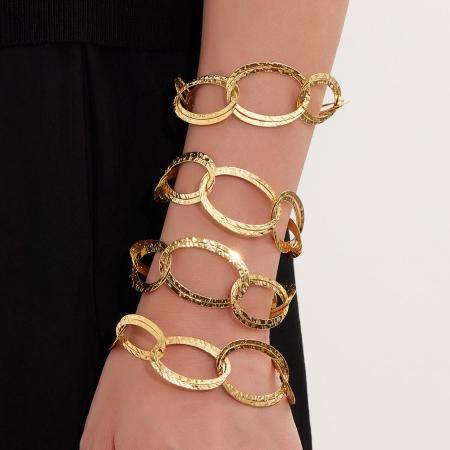 Bracelet épais ovale en acier inoxydable doré, imperméable, avec motif martelé (1 pièce)