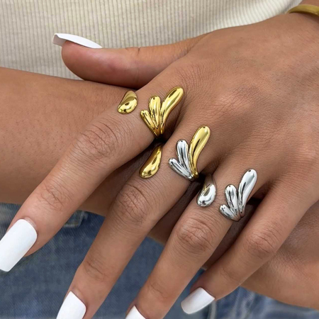 Bague femme tendance, simple et irrégulière, en acier inoxydable, couleur or, étanche. 2