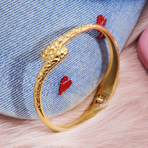 Bracelet Jonc Pour Femme, Motif Marteau Classique, En Acier Inoxydable, Couleur Or, Étanche (1 Pièce) h5 Image3