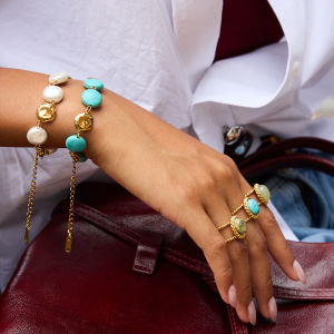 Ensembles De Bijoux Pour Femmes En Perles De Calaïte Annulaires, Acier Inoxydable, Couleur Or, Étanches h5 Image3