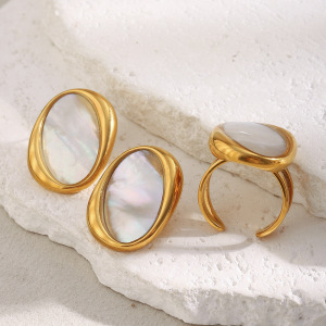 Bague Ovale Rétro En Acier Inoxydable Étanche Couleur Or, 1 Pièce h5 Image5