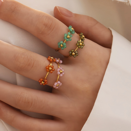 Bague femme simple à motif floral en acier inoxydable étanche couleur or 2