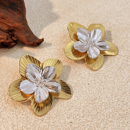 Ensemble de boucles d'oreilles à fleurs en acier inoxydable étanche, couleurs assorties 2