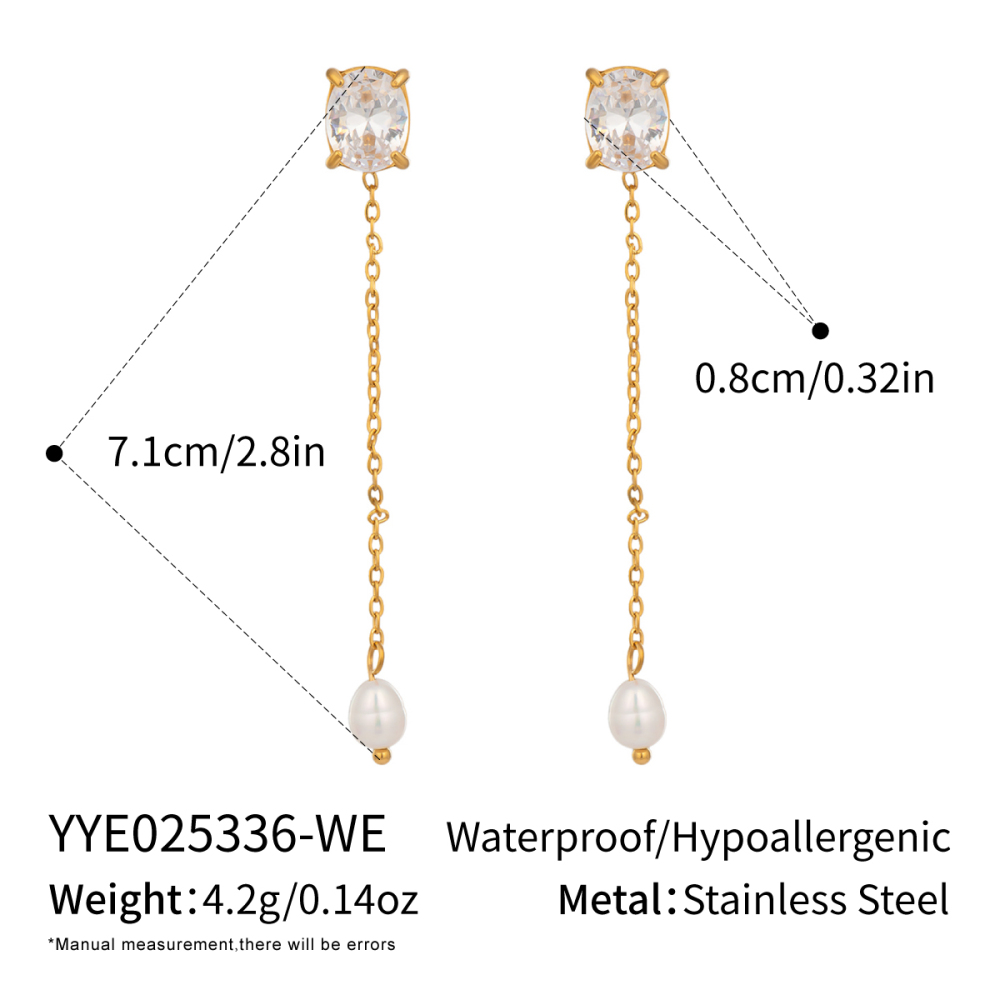 1 Paire De Boucles D'Oreilles Pendantes En Acier Inoxydable De Forme Irrégulière, Étanches, Couleur Or, Serties De Zircon. 