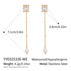 1 Paire De Boucles D'Oreilles Pendantes En Acier Inoxydable De Forme Irrégulière, Étanches, Couleur Or, Serties De Zircon. h5 