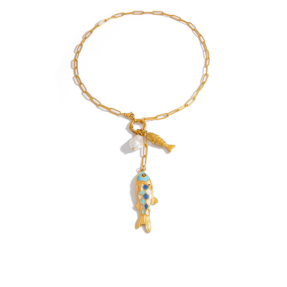 Collier Pendentif Femme En Acier Inoxydable Étanche, Léger, Luxueux Et Haut De Gamme, En Forme De Poisson.