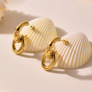 1 Paire De Boucles D'Oreilles Créoles Simples En Acier Inoxydable Étanche Couleur Or Pour Femme h5 Image4