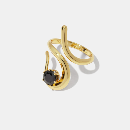 Bague en acier inoxydable étanche avec zircon de forme irrégulière et pierre précieuse couleur or