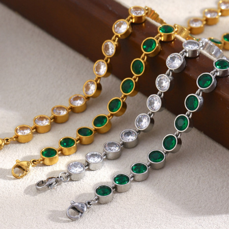 Bracelet chaîne classique de luxe pour femme, en acier inoxydable étanche avec zircon (1 pièce).