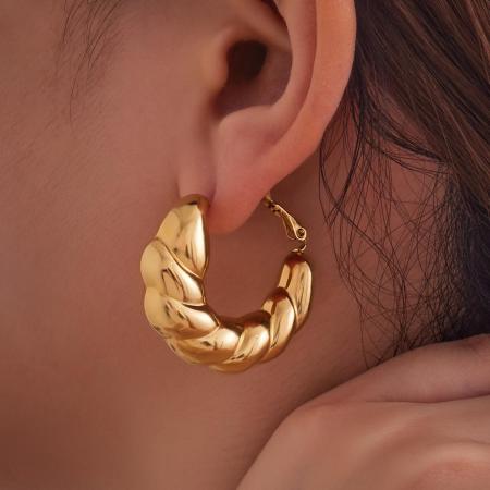 1 paire de boucles d'oreilles créoles classiques torsadées en acier inoxydable étanche couleur or pour femme