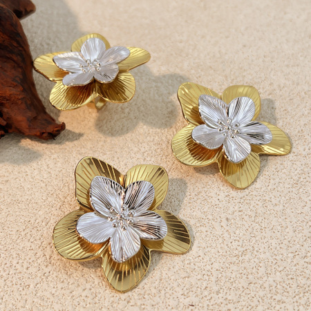 Ensemble de boucles d'oreilles à fleurs en acier inoxydable étanche, couleurs assorties