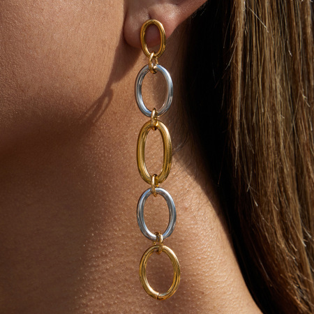 1 paire de boucles d'oreilles pendantes classiques rondes en acier inoxydable étanche, couleur or et argent, pour femme 2