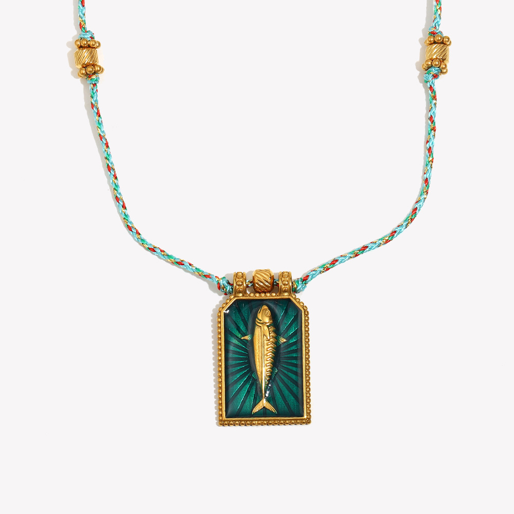 Collier Tressé Classique Pour Femme, Motif Poisson Et Tarot, En Acier Inoxydable Étanche, Couleur Or (1 Pièce) 