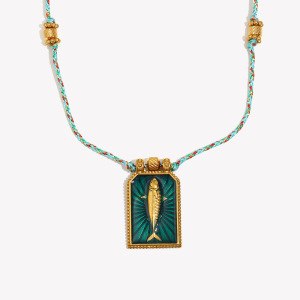Collier Tressé Classique Pour Femme, Motif Poisson Et Tarot, En Acier Inoxydable Étanche, Couleur Or (1 Pièce) h5 