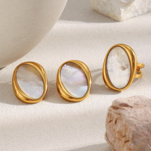 Bague Ovale Rétro En Acier Inoxydable Étanche Couleur Or, 1 Pièce h5 Image4