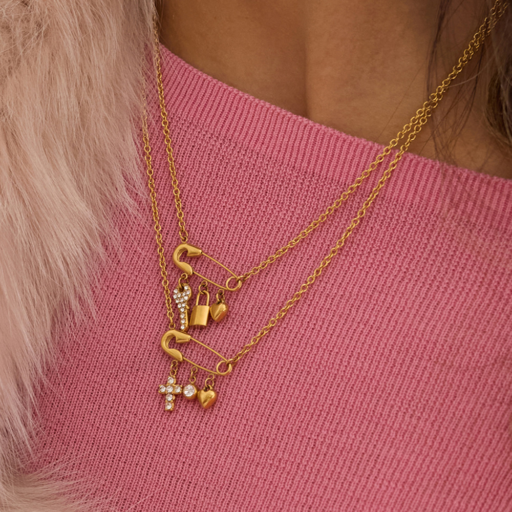 Collier Pendentif Femme En Forme De Trombone Romantique, En Acier Inoxydable Étanche Couleur Or (1 Pièce) Image3