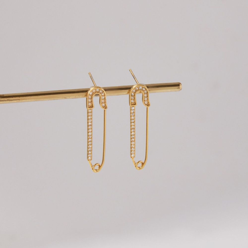 Boucles D'Oreilles Puces Pour Femme, En Acier Inoxydable Doré, Imperméables, En Forme De Trombone (1 Paire). Image4
