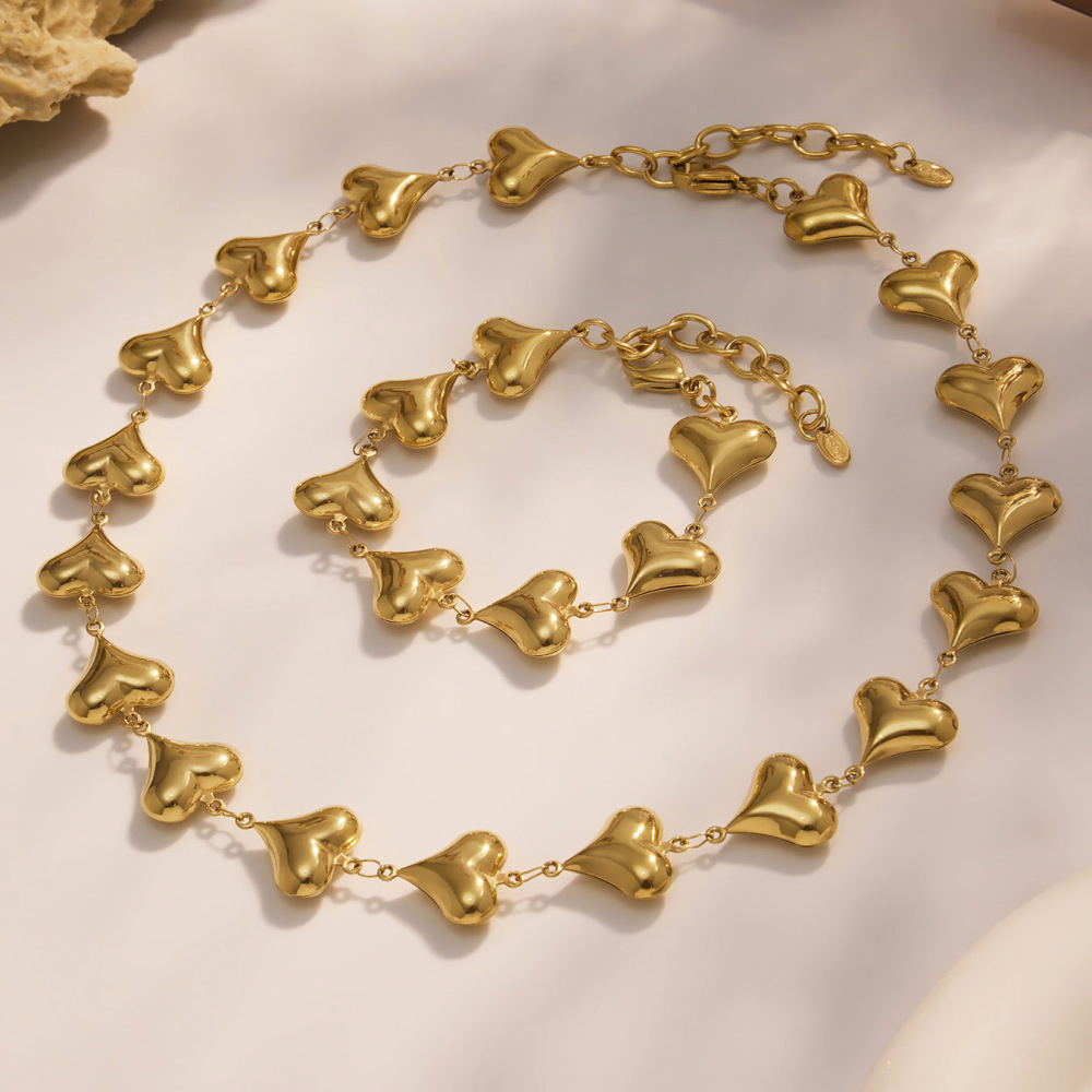 Ensembles De Bijoux Pour Femmes En Acier Inoxydable Doré, Imperméables, En Forme De Cœur Romantique h5Image4