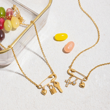 Collier pendentif femme en forme de trombone romantique, en acier inoxydable étanche couleur or (1 pièce)