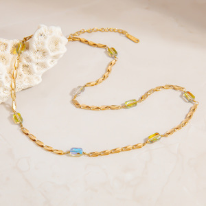 1 Collier Chaîne Femme Simple, Bohème, Forme Irrégulière, En Acier Inoxydable Étanche h5 Image5