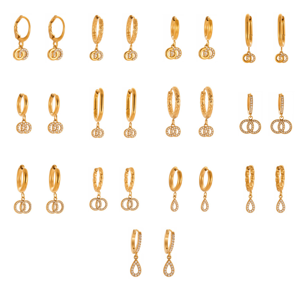 Boucles D'Oreilles Pendantes Pour Femme, En Acier Inoxydable Doré Étanche, Ornées De Zircon (1 Paire). Image6