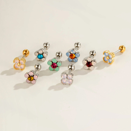 Boucle d'oreille piercing fleur cuivre zircon 1 pièce