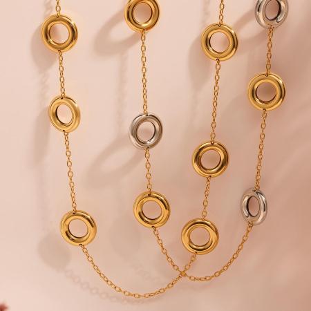 Collier long pour femme, 1 pièce, en acier inoxydable, couleur or, simple et résistant à l'eau. 2