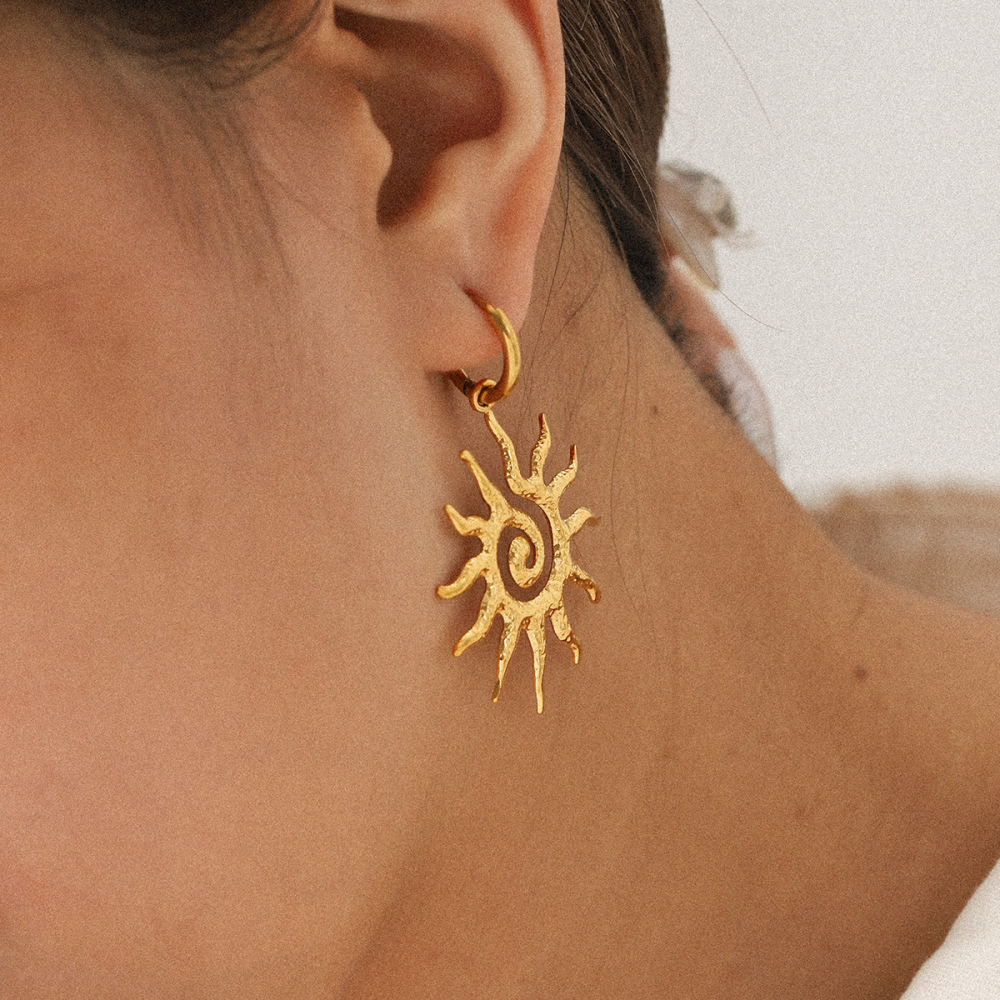 1 Paire De Boucles D'Oreilles Pendantes Daily Sun Pour Femme, En Acier Inoxydable Étanche, Couleur Or. h5Image4