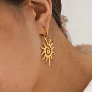 1 Paire De Boucles D'Oreilles Pendantes Daily Sun Pour Femme, En Acier Inoxydable Étanche, Couleur Or. h5 Image4