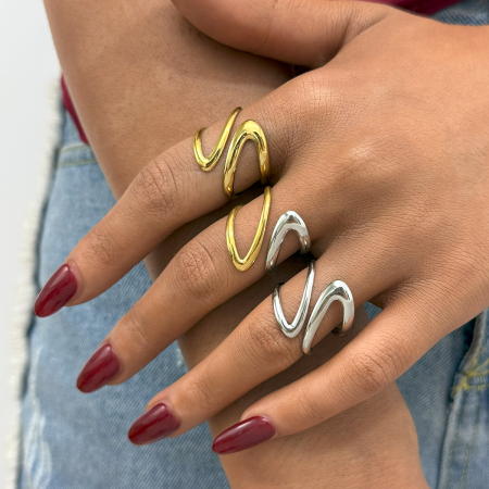 Bague rétro irrégulière en acier inoxydable couleur or pour femme, 1 pièce 2