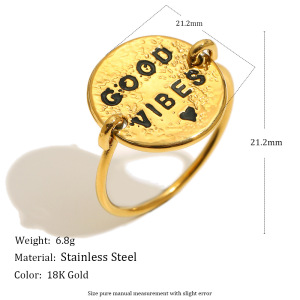 Bague Tendance Daily Good Vibes En Acier Inoxydable Étanche Couleur Or (1 Pièce) h5 Image6