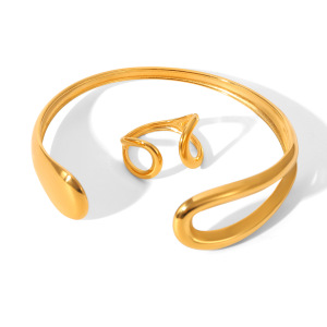 Bracelet Jonc Simple Et Ajouré Pour Femme, Couleur Or, En Acier Inoxydable, Étanche, À Porter Au Quotidien (1 Pièce) h5 Image6