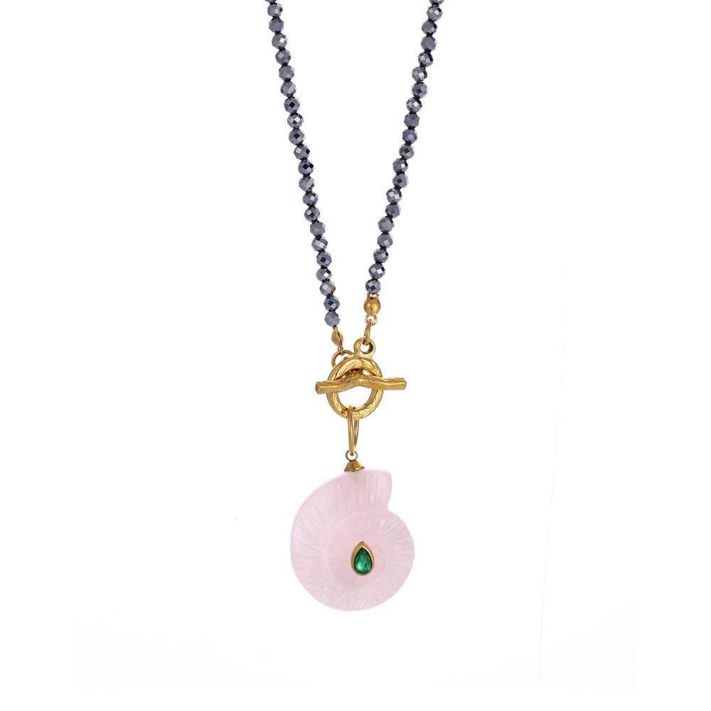 Collier De Perles Pour Femme En Acier Inoxydable Doré, Orné De Coquillages Et De Pierres Naturelles (1 Pièce).