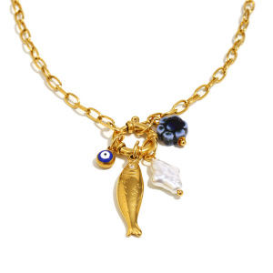 Collier Pendentif Femme En Acier Inoxydable Doré, Motif Poisson Fantaisie (1 Pièce) h5 