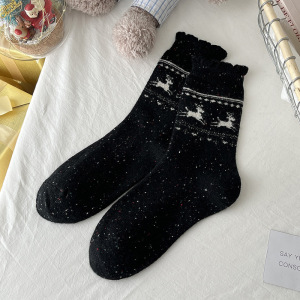 1 Paire De Chaussettes Mi-Mollet En Laine Épaisse À Motif De Noël Et D'Élan Pour Femme h5 