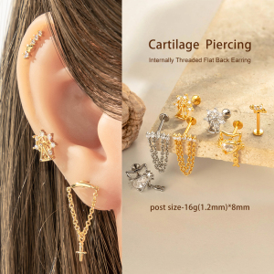 Boucle D'Oreille Piercing En Forme De Nœud Papillon En Cuivre Doré Et Zircon h5 Image4