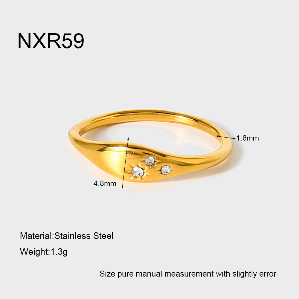 Bague Simple Et Élégante Au Quotidien, En Acier Inoxydable, Couleur Or, Avec Zircon, De Forme Irrégulière Et Résistante À L'Eau.