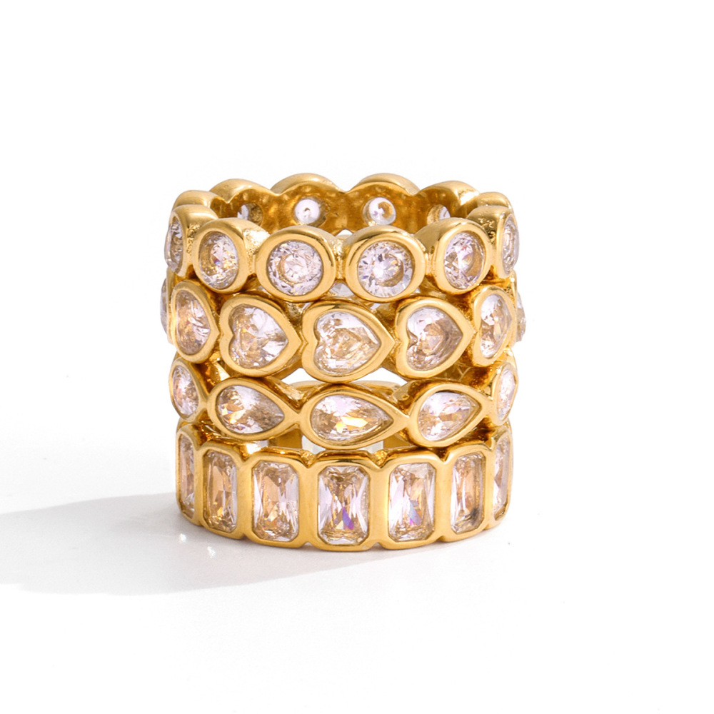 Bague Classique Géométrique En Acier Inoxydable Étanche Couleur Or Pour Femme (1 Pièce) Image6