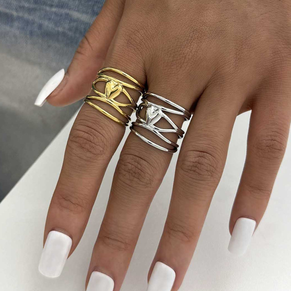 Bague Femme Simple, Rétro, En Forme De Cœur Irrégulière, En Acier Inoxydable Étanche (1 Pièce) h5Image7