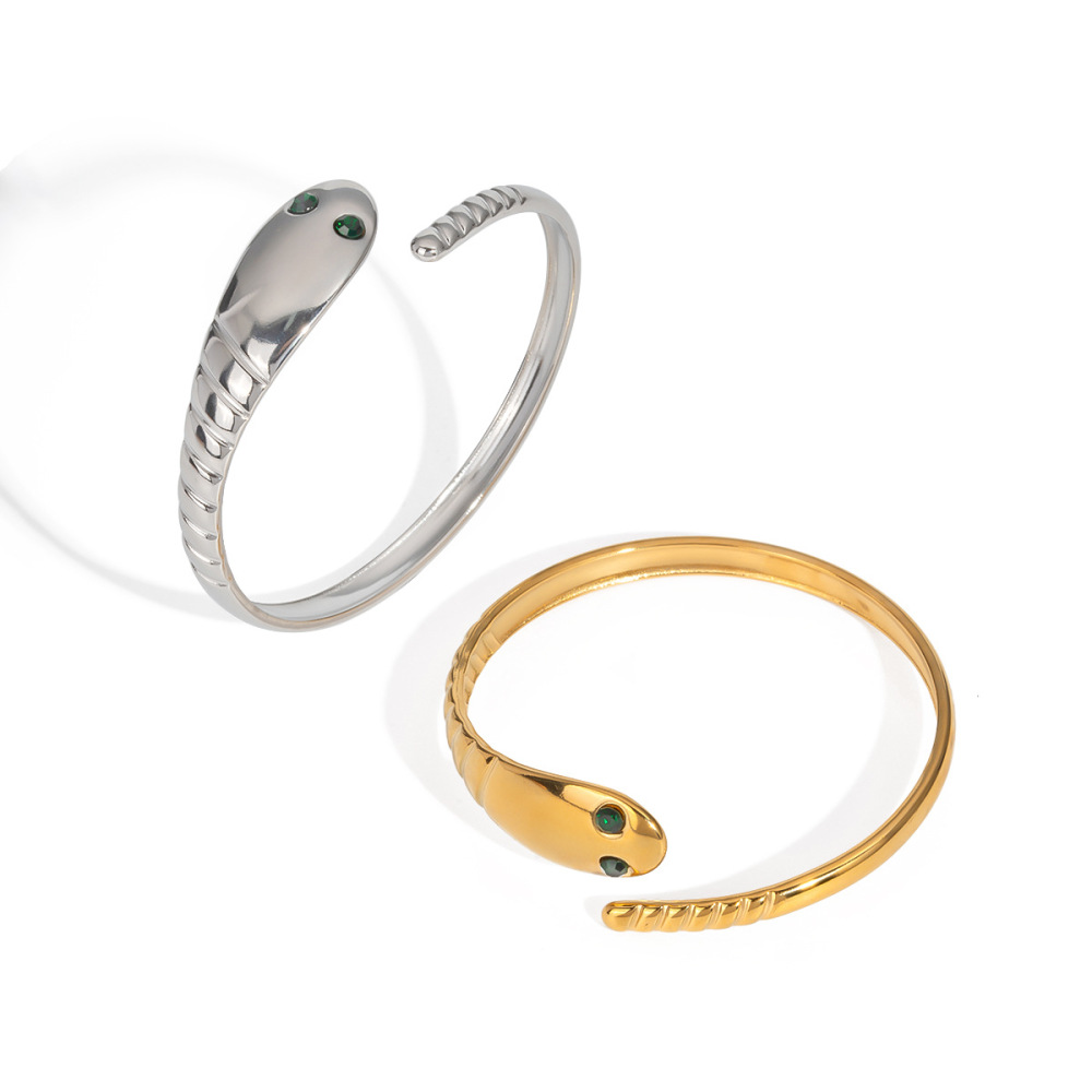 Bracelet Manchette En Acier Inoxydable Doré En Forme De Serpent, 1 Pièce h5Image5